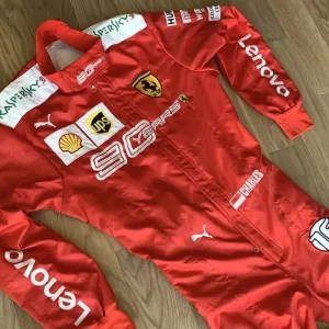 Charles Leclerc's 2019 Ferrari Race Suit: Embroidered Commemoration of 90 Years