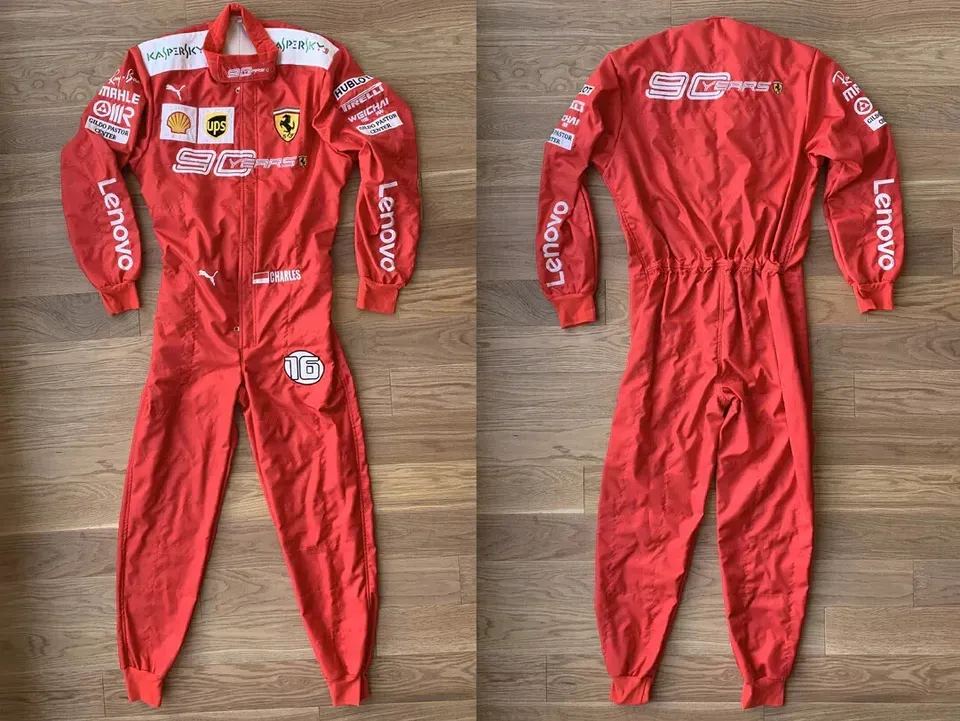 Charles Leclerc's 2019 Ferrari Race Suit: Embroidered Commemoration of 90 Years